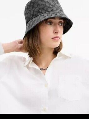 NWT Coach Monogram Bucket Hat in Black and Gray